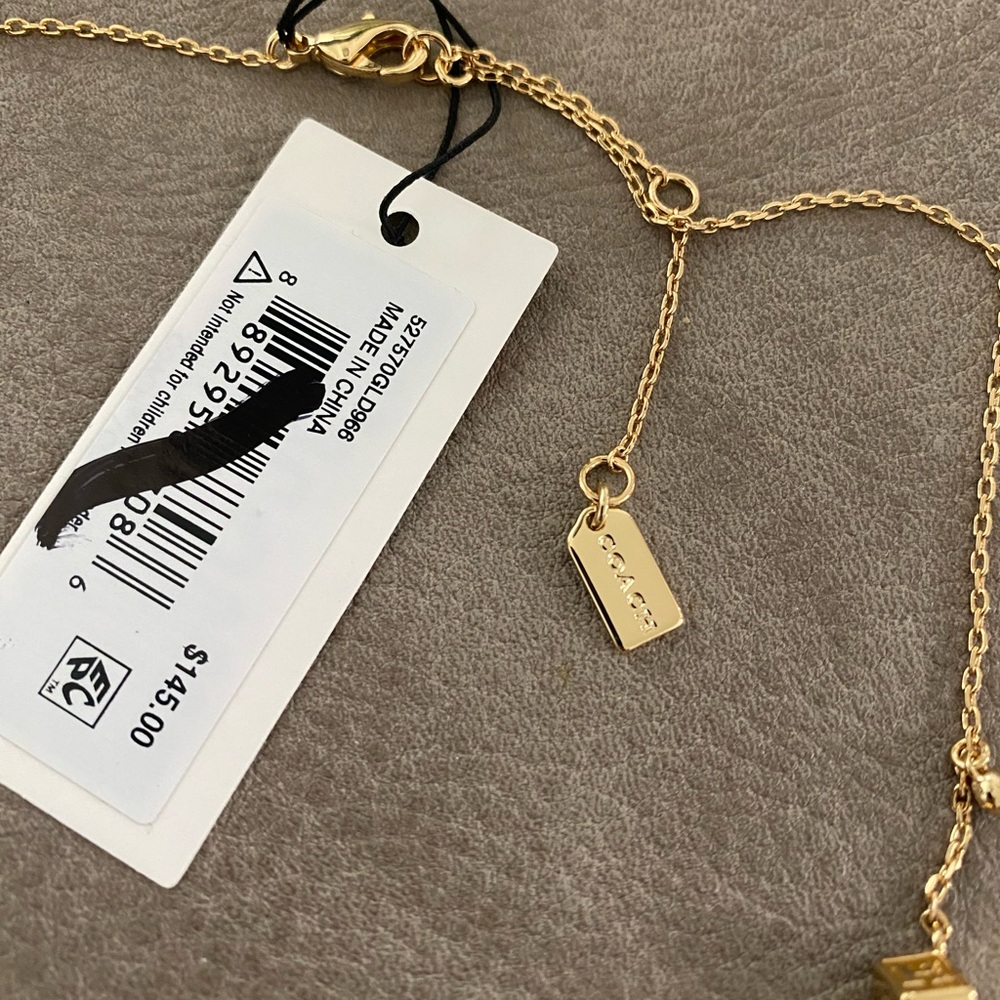 COACH Faux Stone Signature Logo Enamel Cube Strand Necklace Gold NWT + Dustbag - Picture 5 of 6